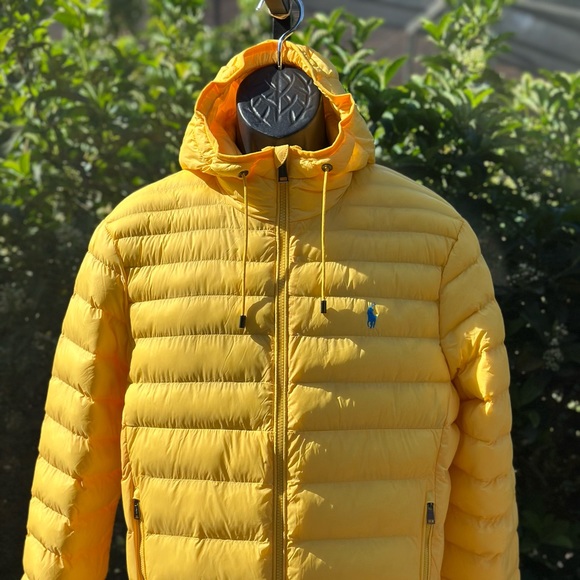 POLO RALPH LAUREN SMALL PONY YELLOW NYLON PACKABLE PUFFER JACKET